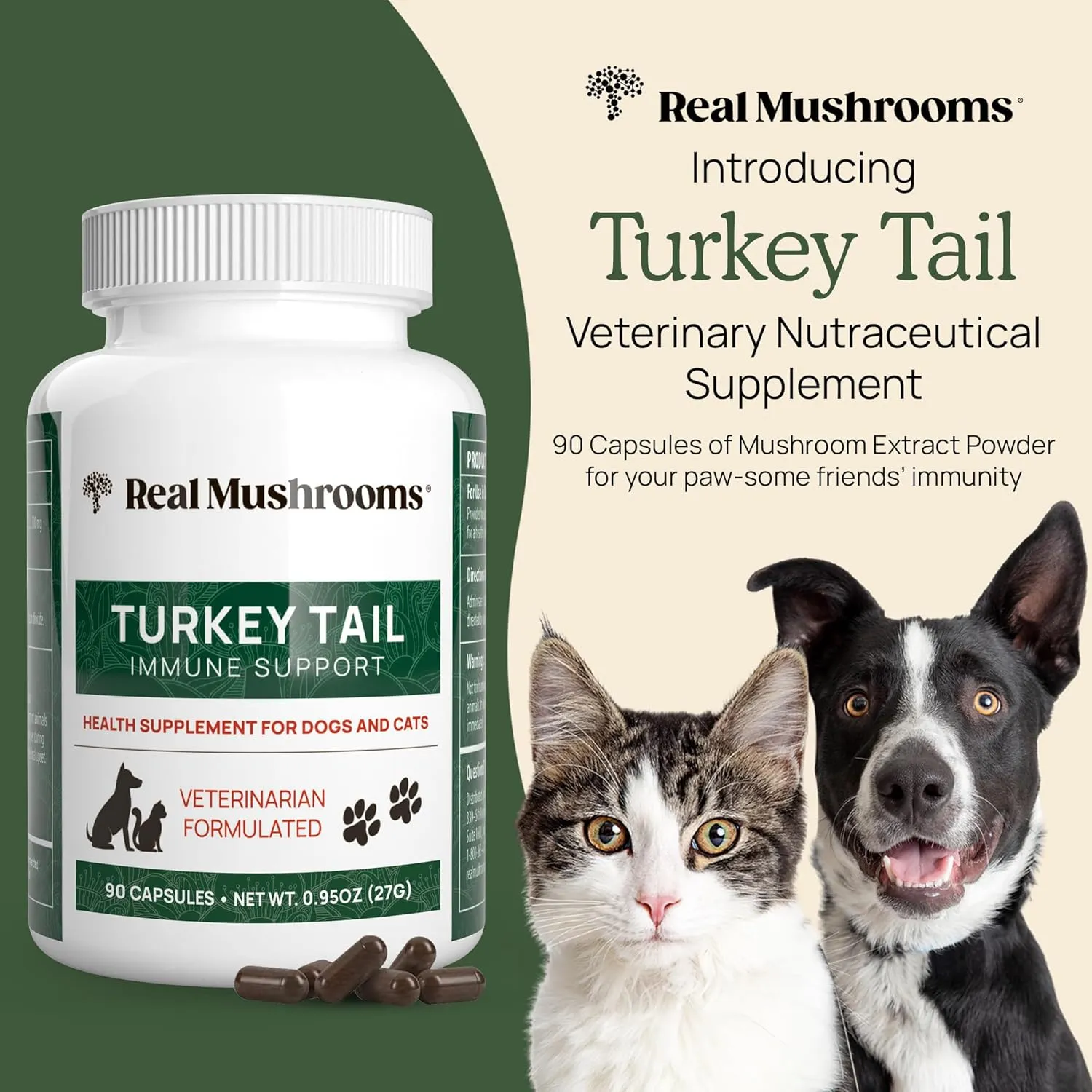 Turkey Tail Pet Support - Dog Multivitamins and Supplements for Immune Support, Gut Health Wellness Grain-Free, Gluten-Free, Vet-Approved Supplement 90ct