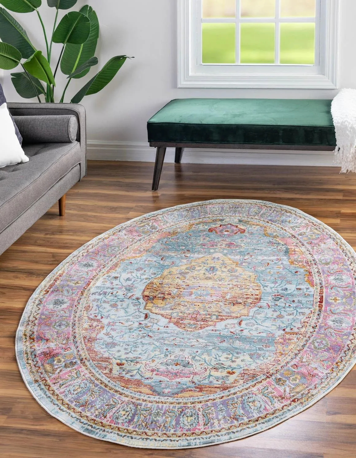 Unique Loom Baracoa Collection Area Rug - Miramar (3' 3" x 5' 3" Oval, Light Blue/ Blue)