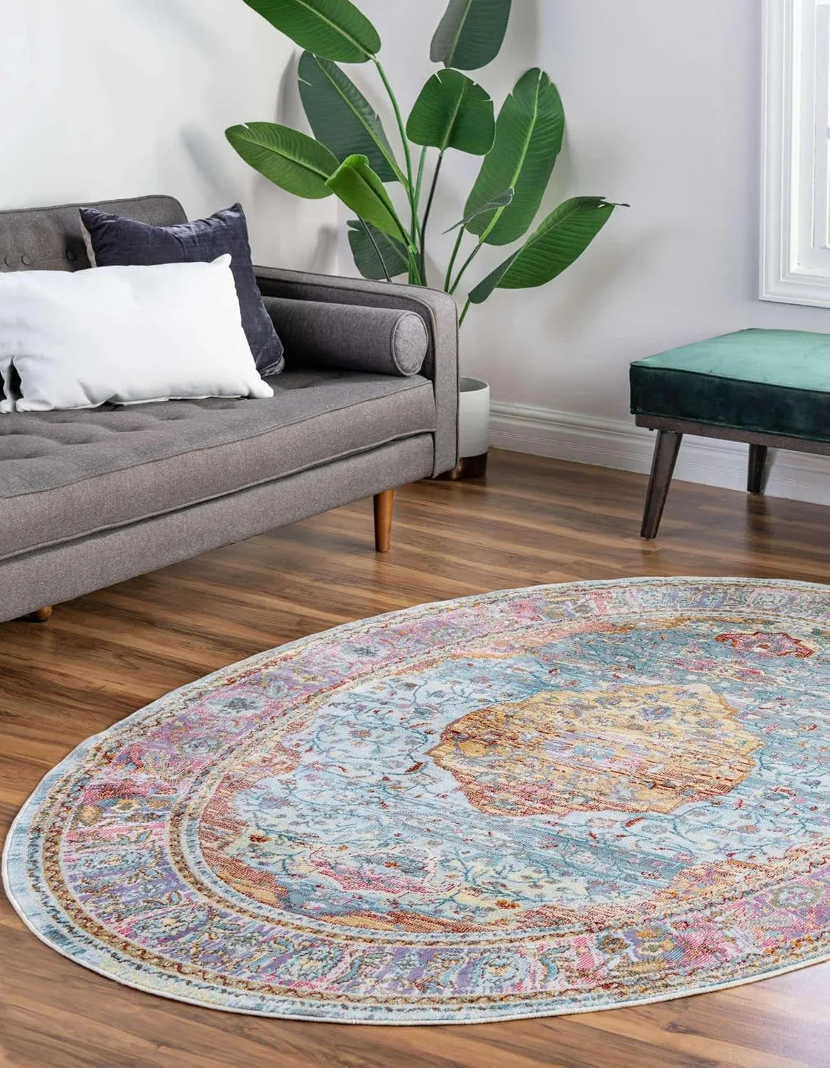 Unique Loom Baracoa Collection Area Rug - Miramar (3' 3" x 5' 3" Oval, Light Blue/ Blue)