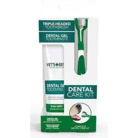 VET'S BEST Dog Triple Headed Toothbrush & Dental Gel Toothpaste Kit