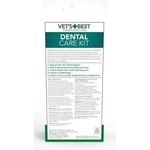 VET'S BEST Dog Triple Headed Toothbrush & Dental Gel Toothpaste Kit