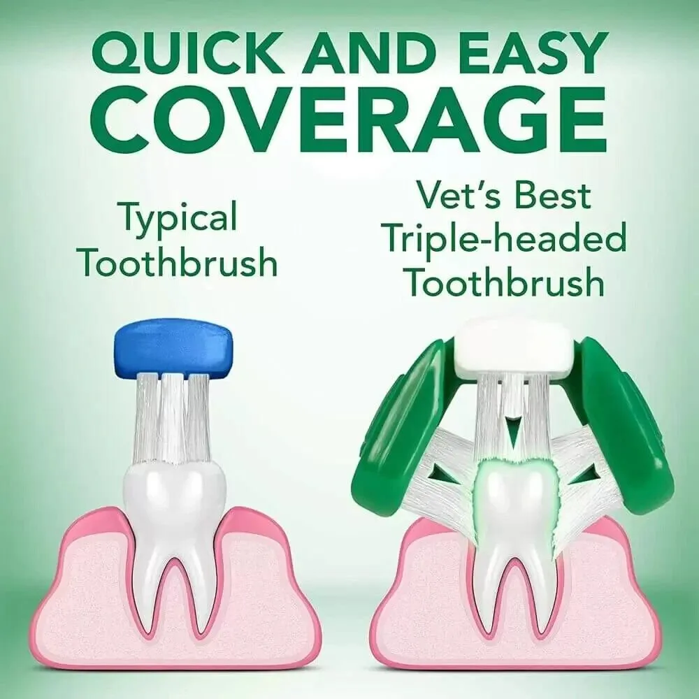 VET'S BEST Dog Triple Headed Toothbrush & Dental Gel Toothpaste Kit
