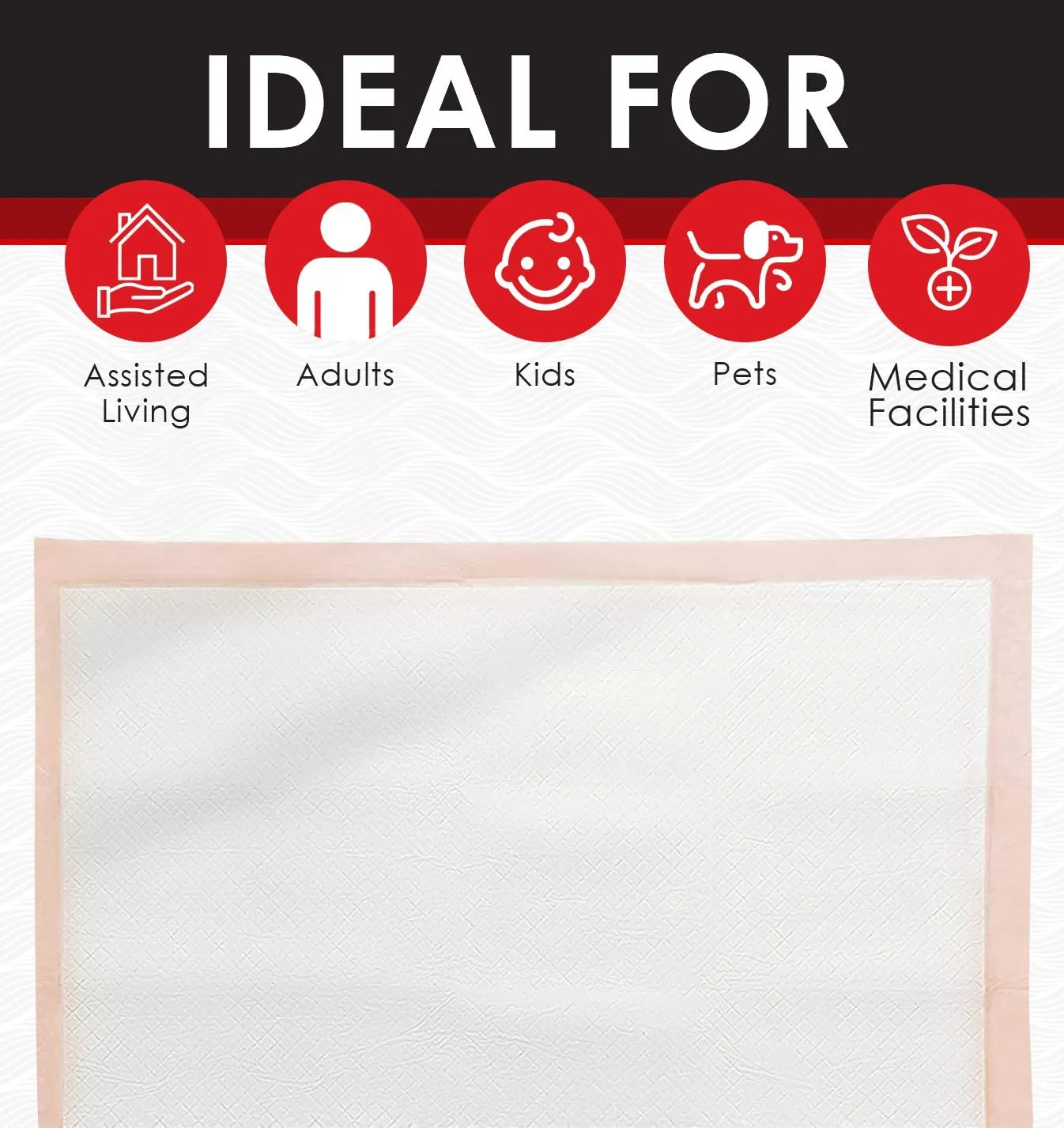 Wave Ultra Heavy Absorbency Incontinence Underpads, 26" x 30" Great Protection as Bed Pads, Pee Pads, or Baby Changing Pads, 60 Count, Made in the USA