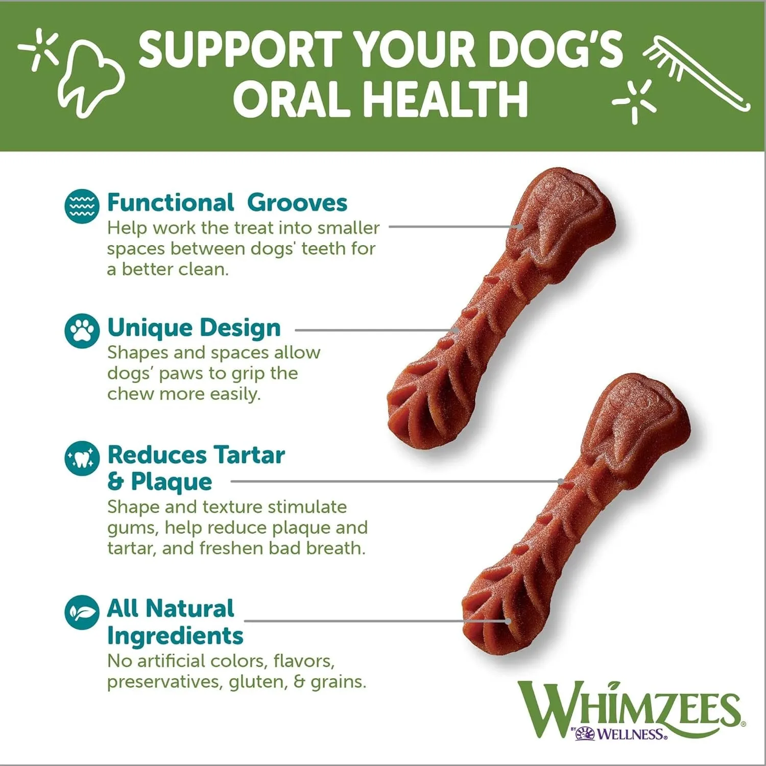 WHIMZEES Dog Treats - Vet Recommended Dental Chews, All-Natural Ingredients, 48 Count