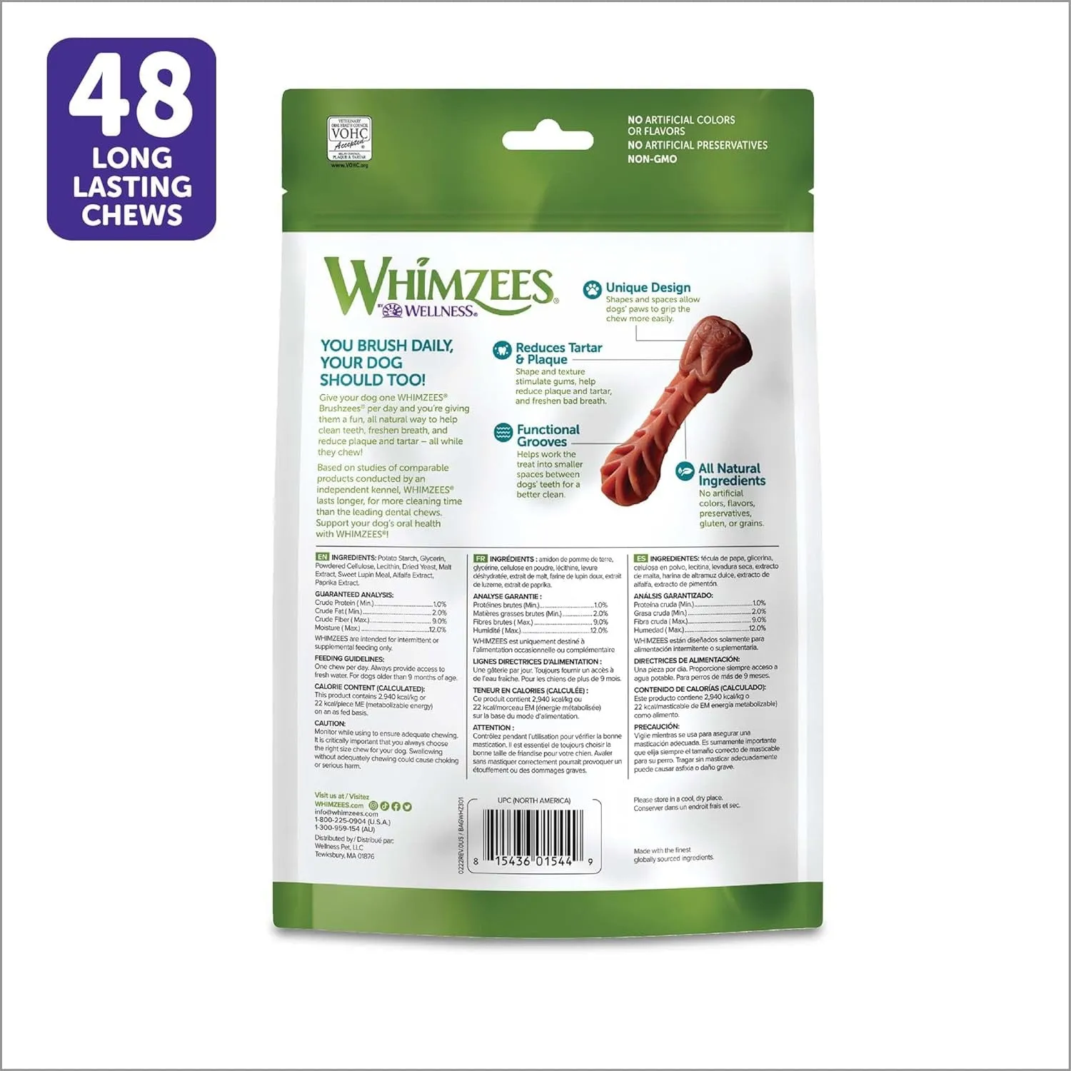 WHIMZEES Dog Treats - Vet Recommended Dental Chews, All-Natural Ingredients, 48 Count