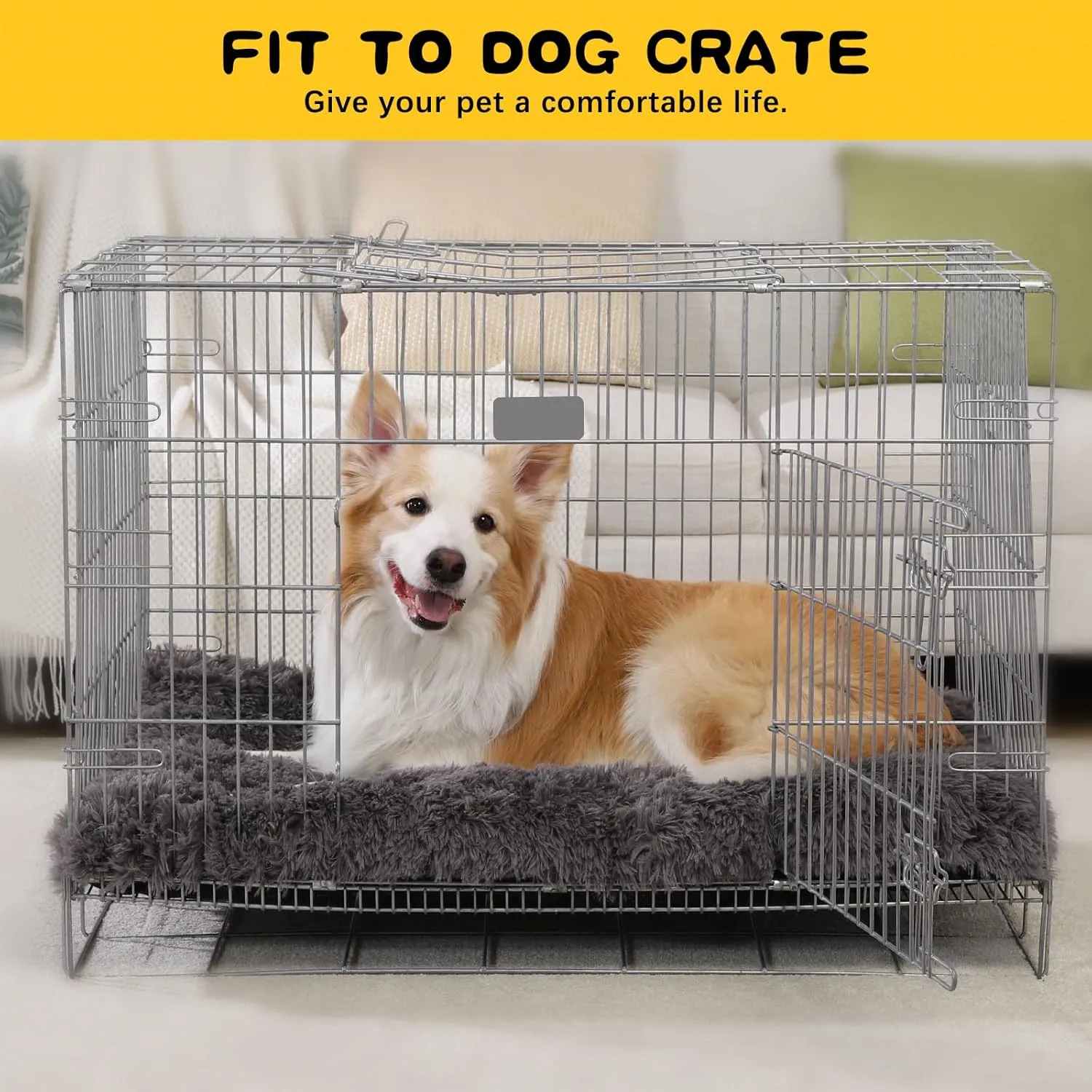 XL Dog Bed Crate Pad Mat for Cages Washable Bed for Extra Large Size Dog Soft Kennel Pad Anti-Slip Pet Bed,42" x 27",Dark Grey