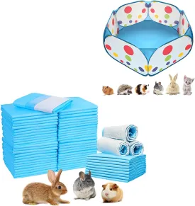 xs Portable Small Animals Playpen, Outdoor/Indoor Pop Open Pet Exercise Fence & 50pcs Rabbit Pee Pads, Pet Toilet/Potty Training Pads, Super Absorbent Guinea Pig Disposable Diaper