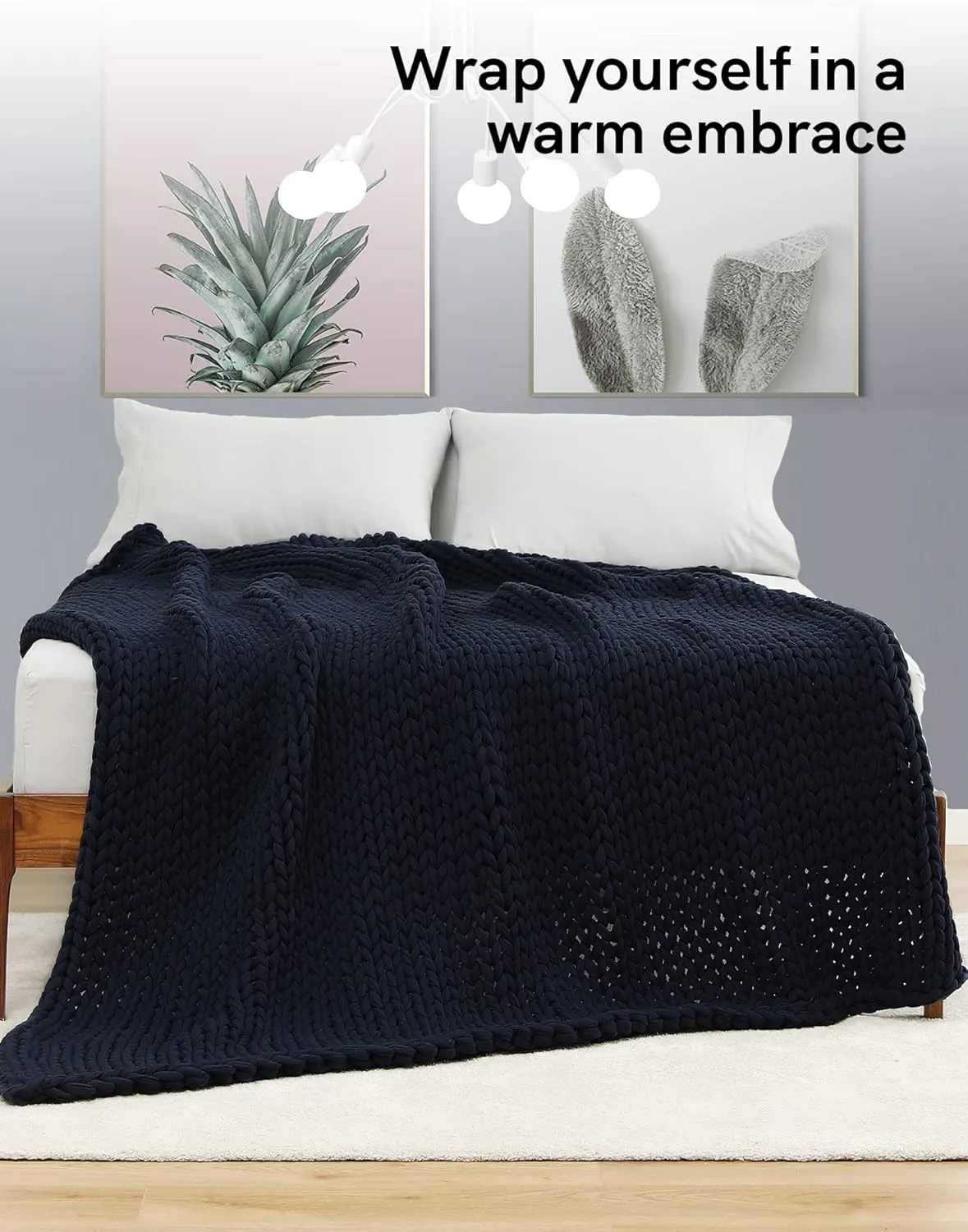 YnM 100% Cotton Weighted Blanket, Handmade Chunky Knitted Throw, No fillers Design, Soft and Breathable, Machine Washable Bed Blanket for Sleep or Home Decor (Navy Blue, 43x50 Inch, 10lbs)