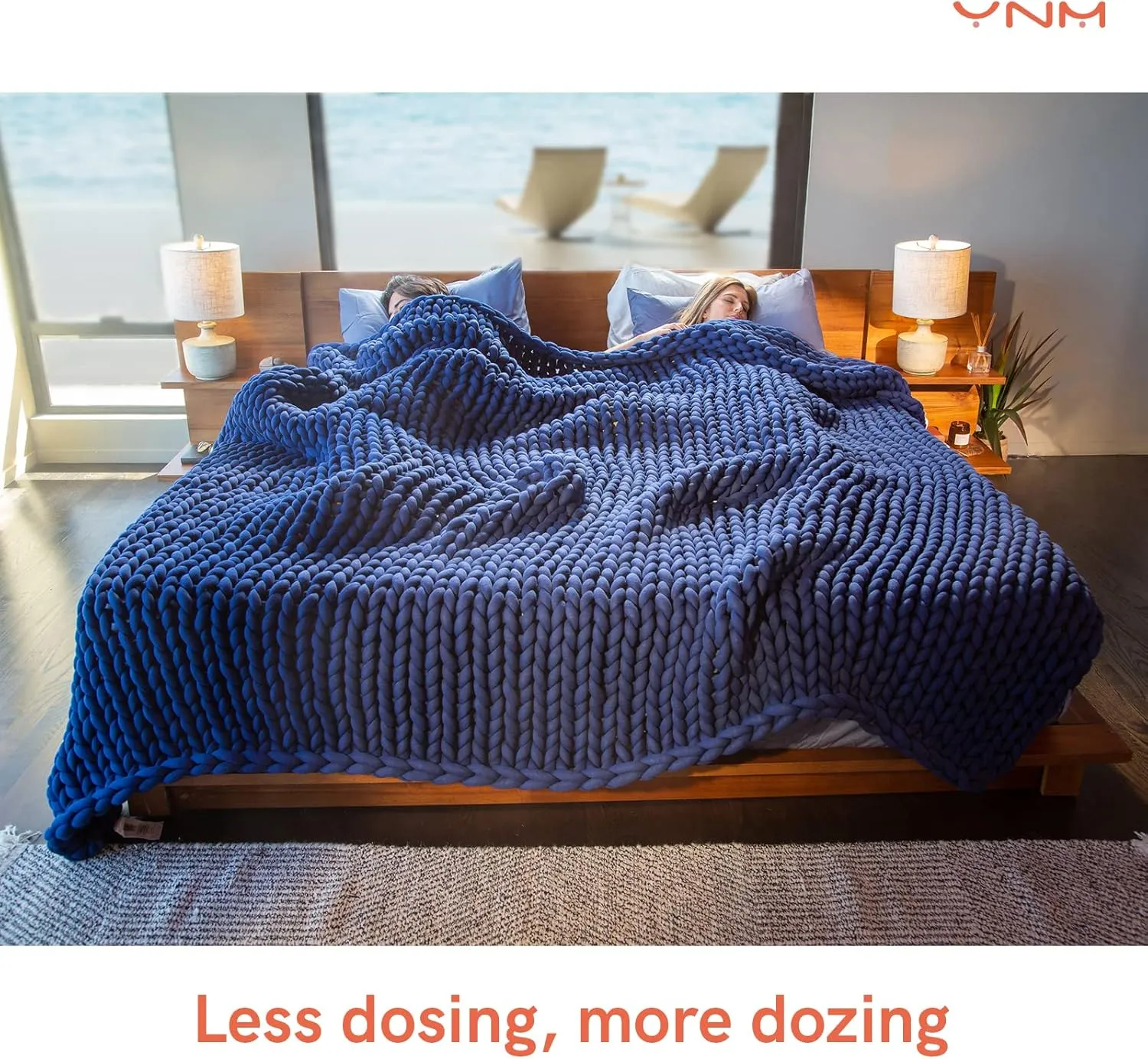 YnM 100% Cotton Weighted Blanket, Handmade Chunky Knitted Throw, No fillers Design, Soft and Breathable, Machine Washable Bed Blanket for Sleep or Home Decor (Navy Blue, 43x50 Inch, 10lbs)