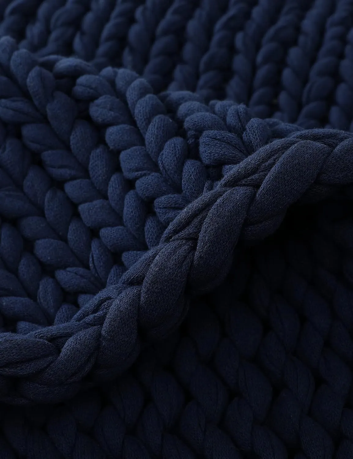 YnM 100% Cotton Weighted Blanket, Handmade Chunky Knitted Throw, No fillers Design, Soft and Breathable, Machine Washable Bed Blanket for Sleep or Home Decor (Navy Blue, 43x50 Inch, 10lbs)