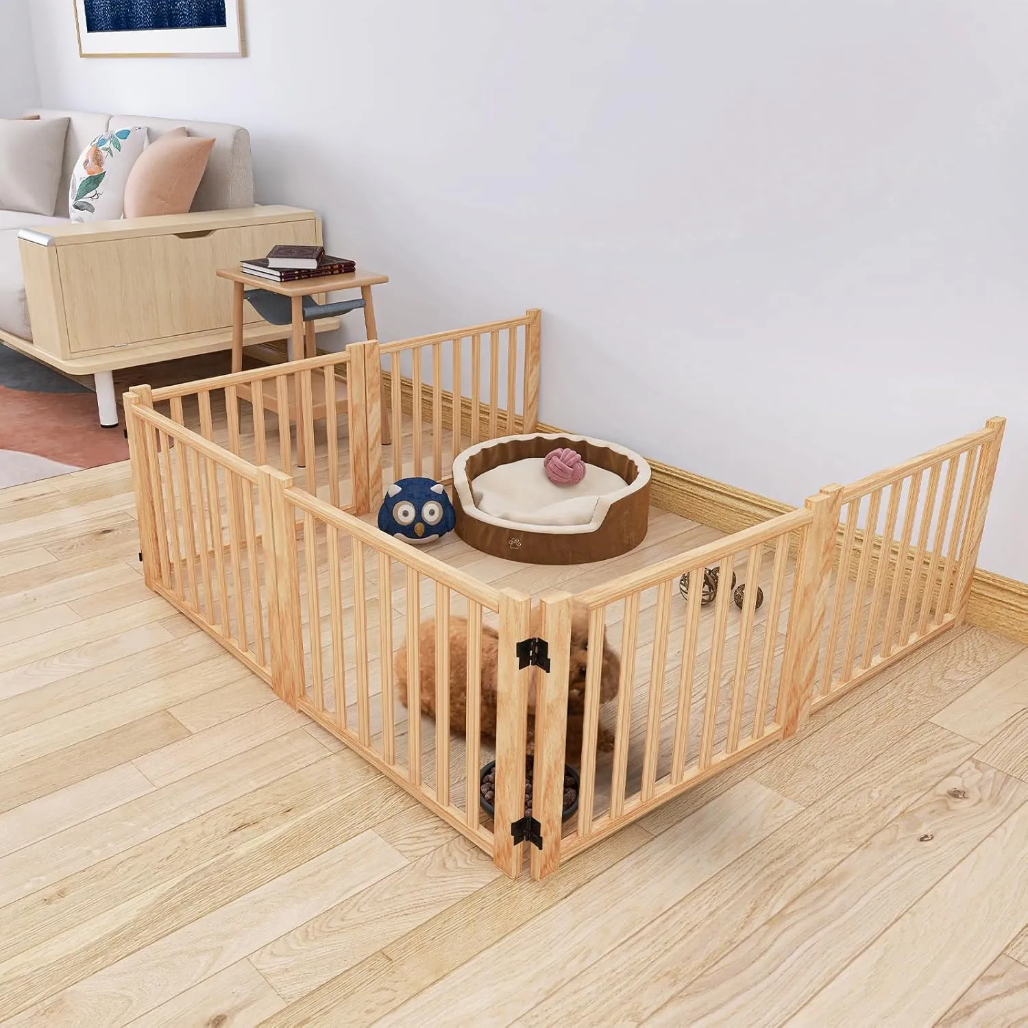 YOCAN Paint-Free Wooden Freestanding Dog Gates for The House,Doorways, Stairs,Wood Dog Fences Indoor Pet Gate,Step Over Fence-6 Panel H:16.9" L:138"