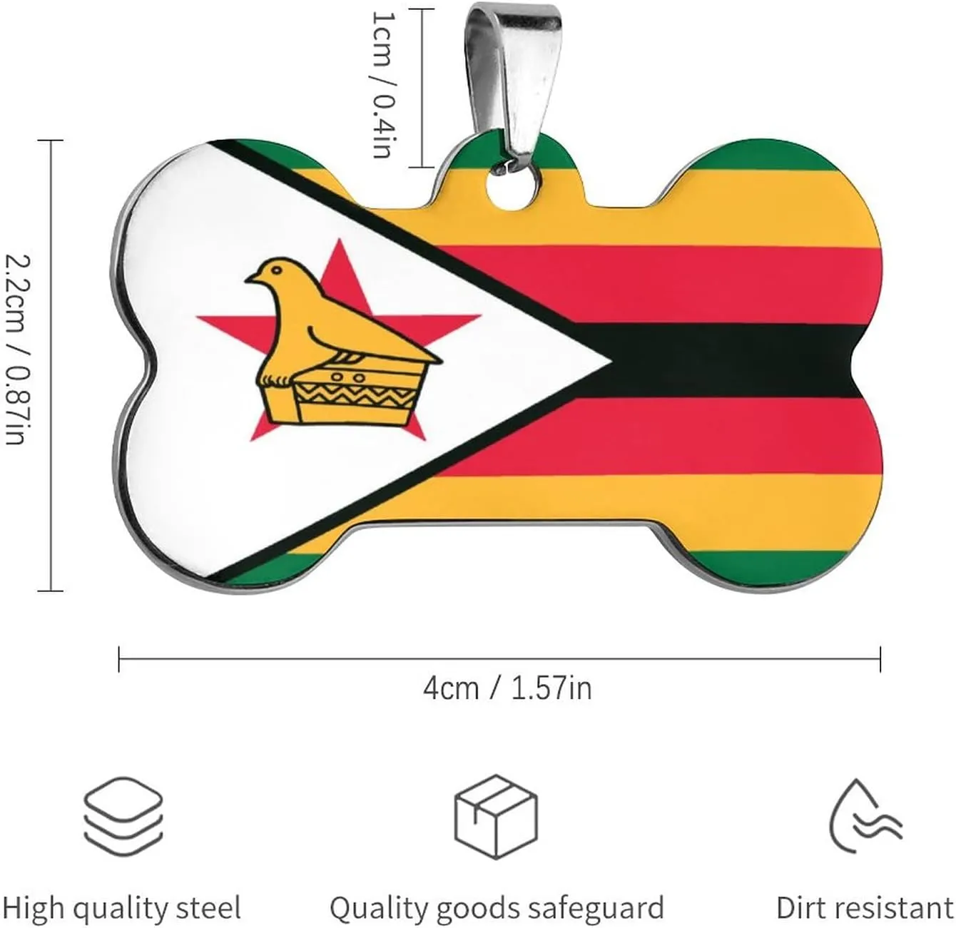 Zimbabwe Flag Stainless Steel Pet ID Tags Personalized Dog and Cat Tags Cute Collar Tags Bone Shape