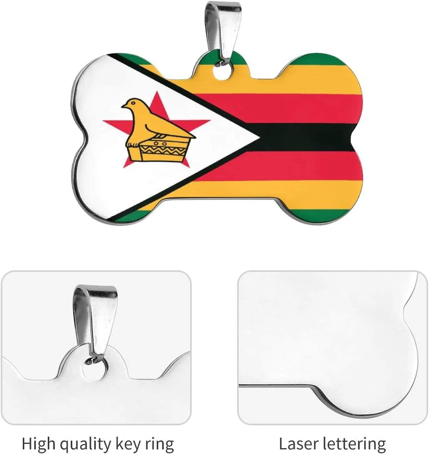 Zimbabwe Flag Stainless Steel Pet ID Tags Personalized Dog and Cat Tags Cute Collar Tags Bone Shape