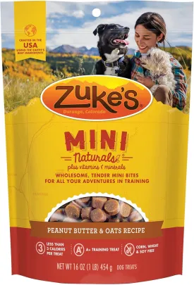 Zuke's Mini Naturals Dog Training Treats, Soft Mini Dog Treats with Vitamins & Minerals, Made for All Breed Peanut Butter, 16 Ounce (Pack of 2)