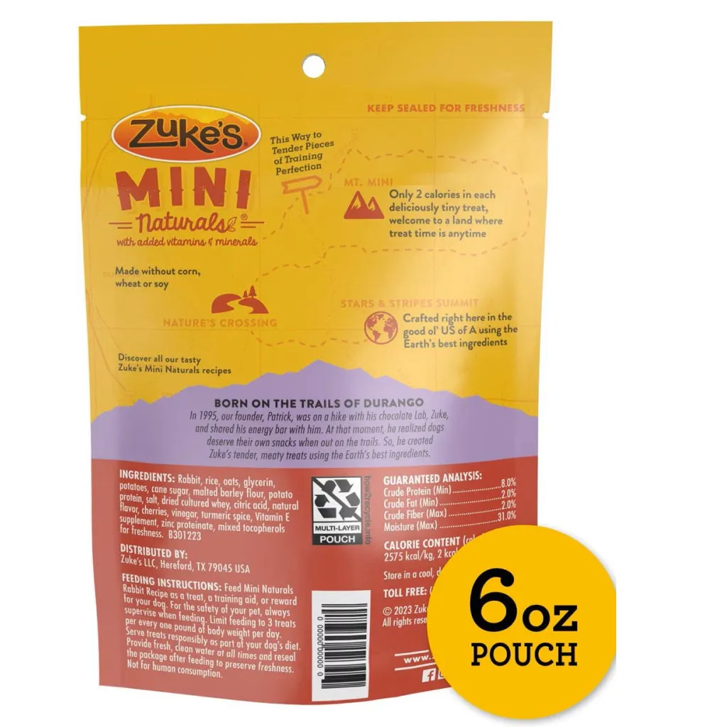 Zuke's Mini Naturals Rabbit Recipe Training Treats for Dogs